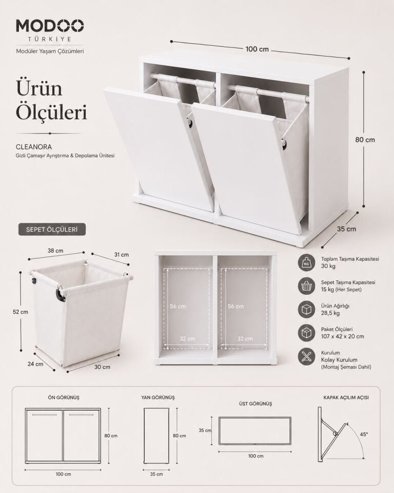 CLEANORA | Premium Çamaşır Ayrıştırma ve Depolama Ünitesi