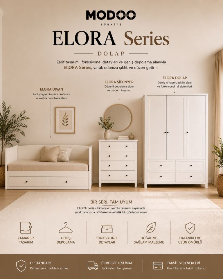 ELORA | Premium 3 Kapaklı Gardırop