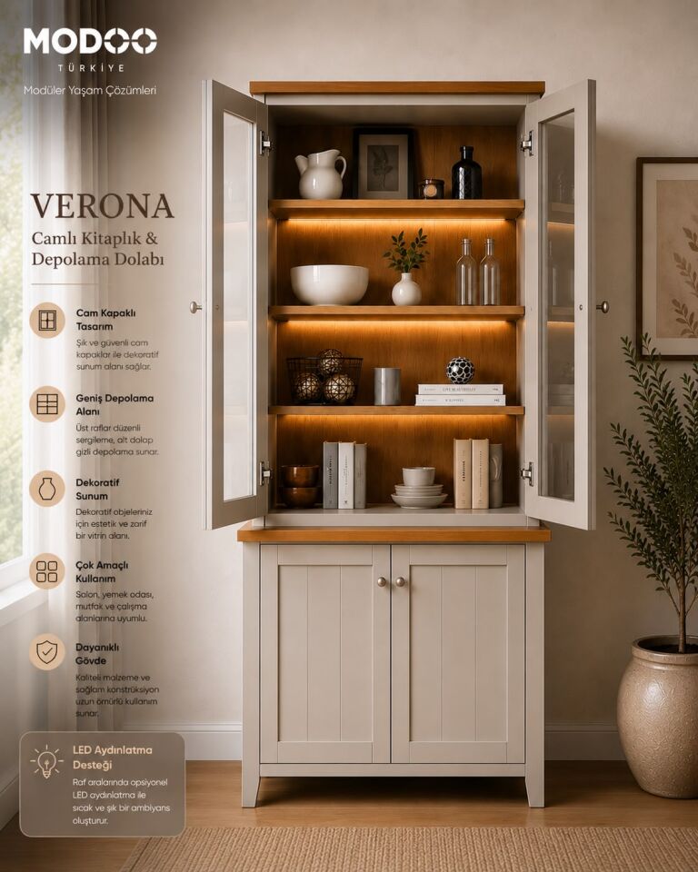 VERONA | Camlı Kitaplık & Depolama Dolabı