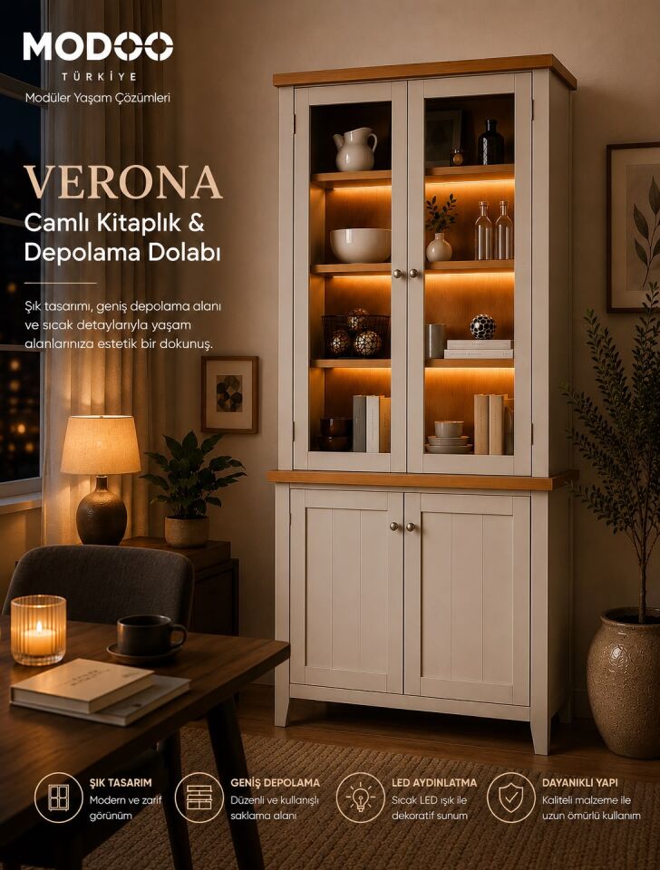 VERONA | Camlı Kitaplık & Depolama Dolabı