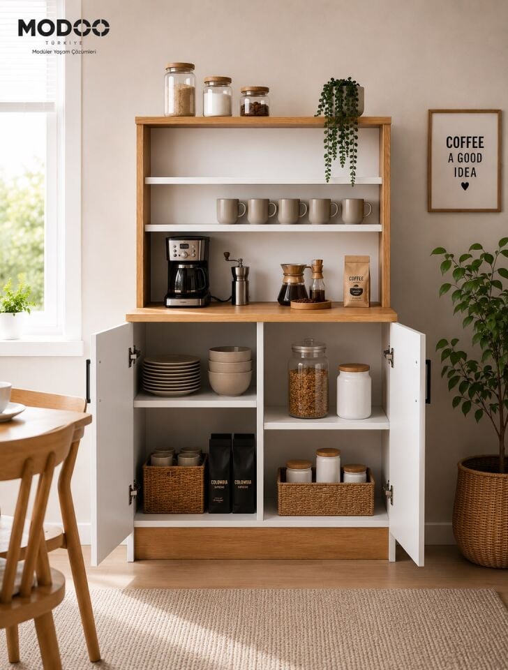 MODOO Coffee Shelf 80 – Çok Amaçlı Kahve Köşesi & Mutfak Düzenleme Ünitesi