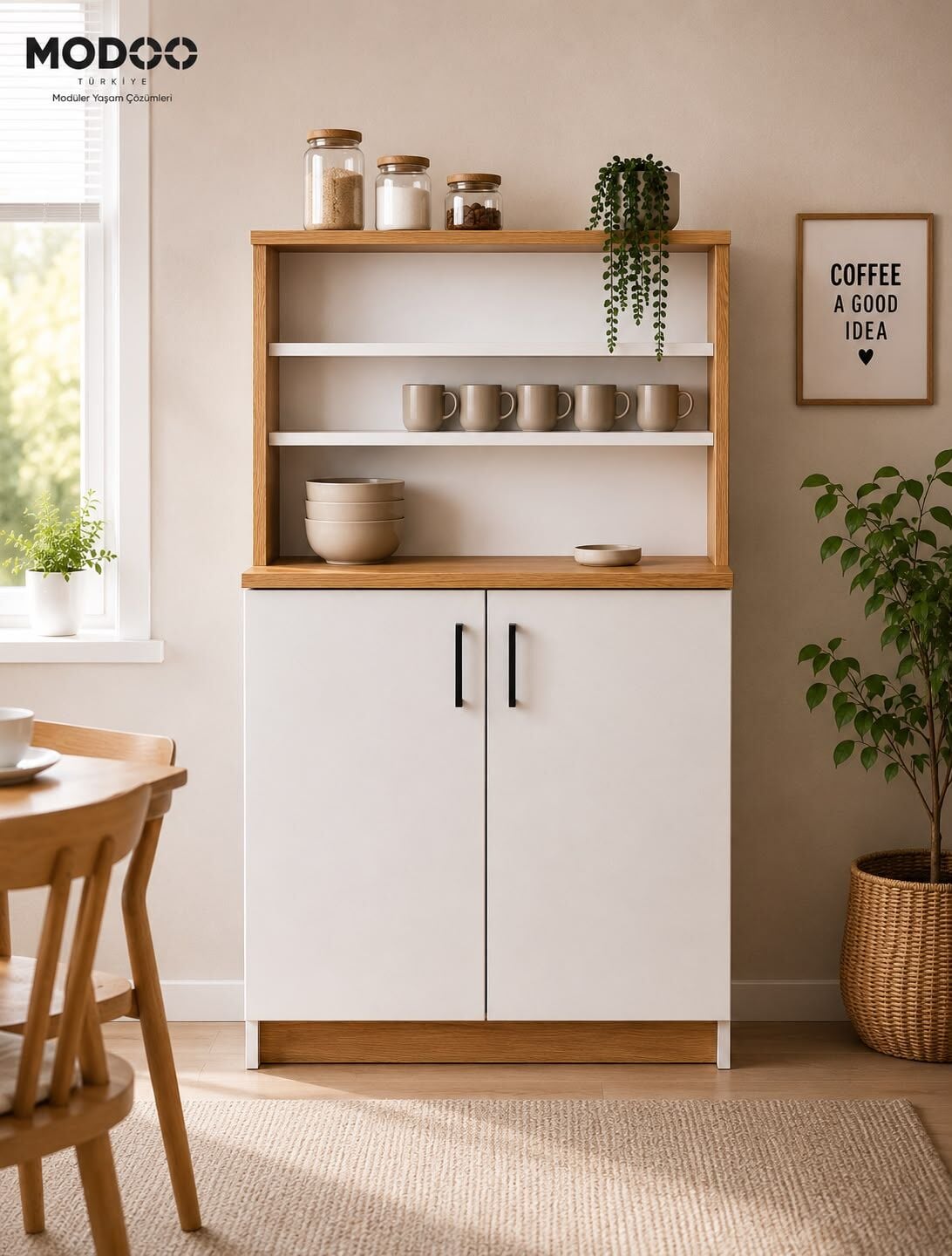 MODOO Coffee Shelf 80 – Çok Amaçlı Kahve Köşesi & Mutfak Düzenleme Ünitesi