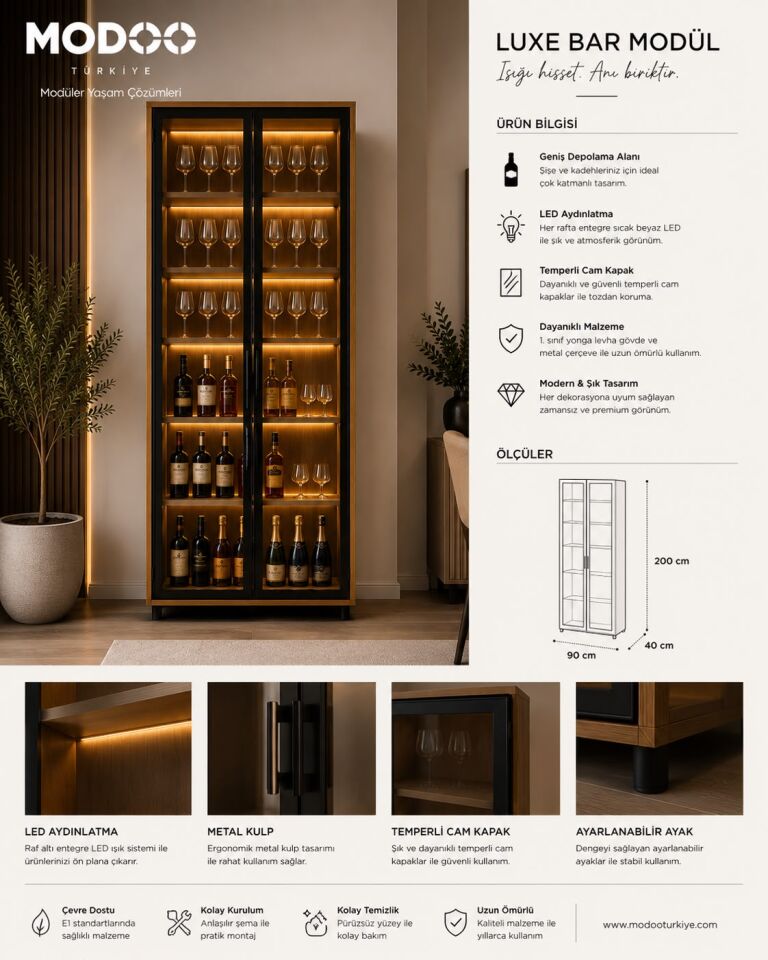 LUXE BAR MODÜL – Premium Bar & Şarap Vitrin Dolabı