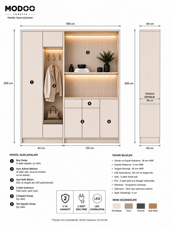 Modoo Line Vestiyer & Depolama Ünitesi 180