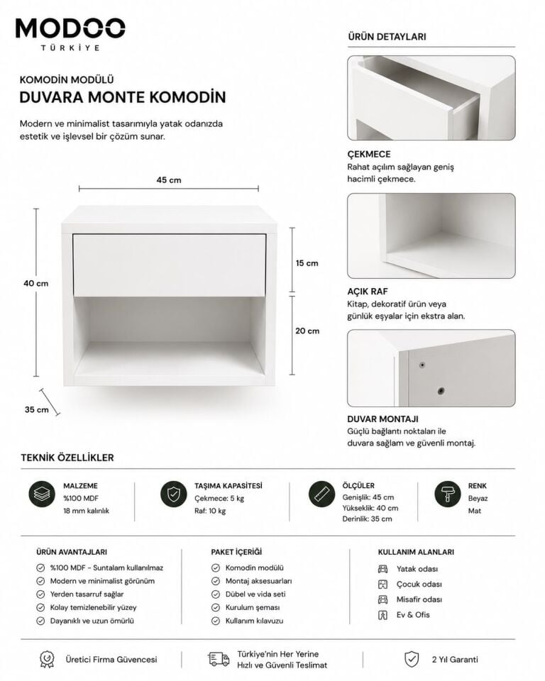 Modoo Luna 45 Duvara Monte Komodin
