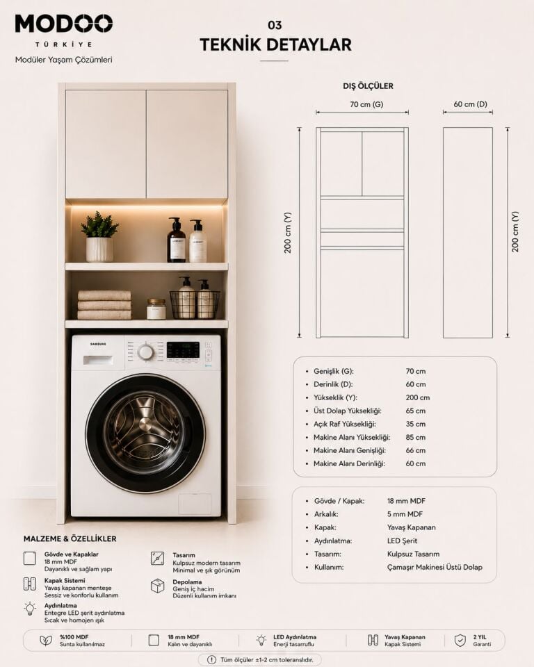 Modoo Laundry 70 Çamaşır Makinesi Üst Dolabı